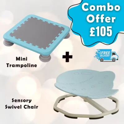 UFO swivel spinning chair and mini trampoline blue combo offers