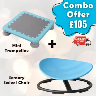 blue round swivel chair and minitrampoline combo offer