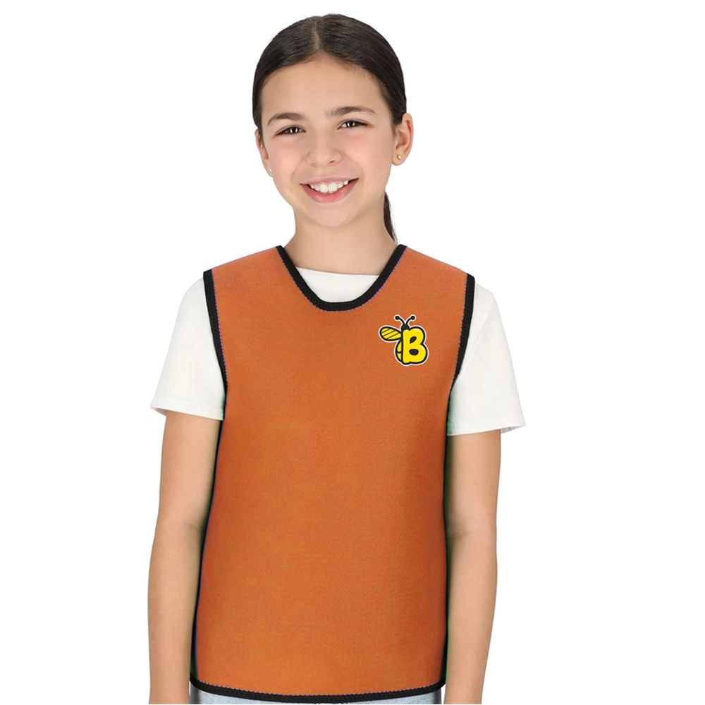 girl wearing orange colour Pressure Vest with logo